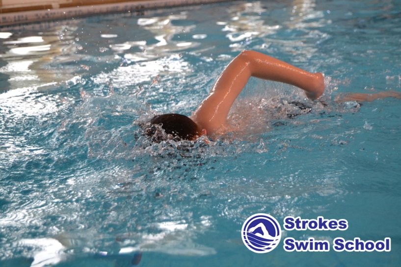 Front crawl swimming lesson at school pool
